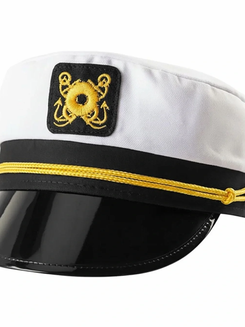 White and Black Nautical Captain's Hat with Gold Trim - Women Accessories